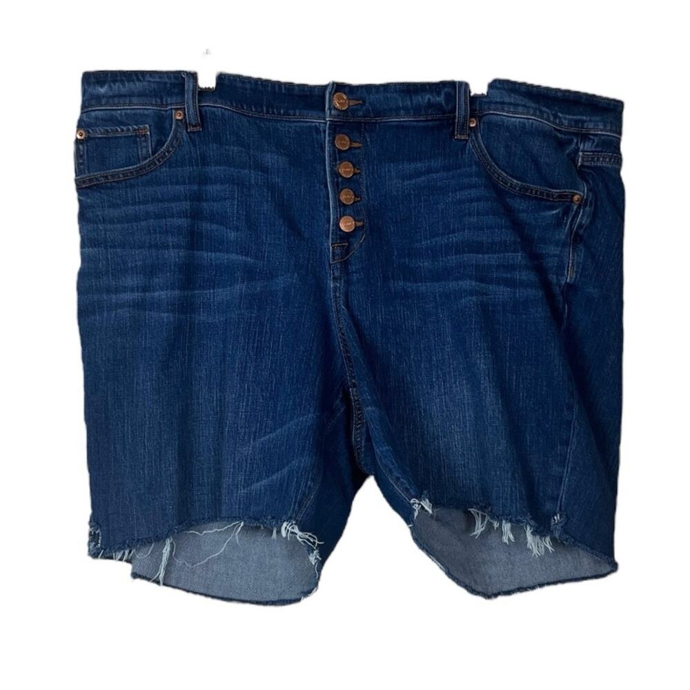 LOFT Plus Shorts Cut Offs Button Fly Raw Hem Mid Rise Dark Wash Women’s Size 22